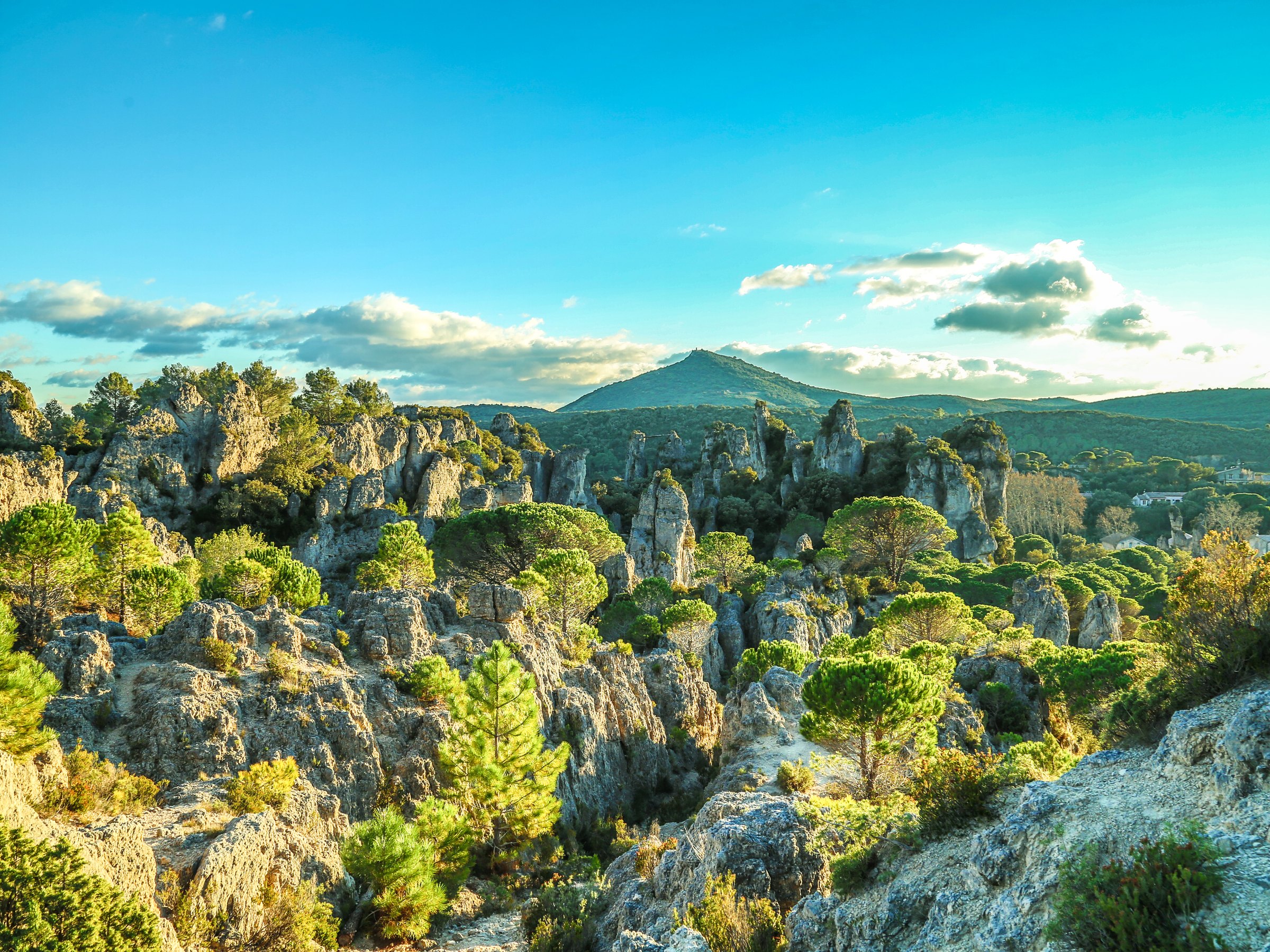 The standing rocks of the cirque de Mourèze in evening light